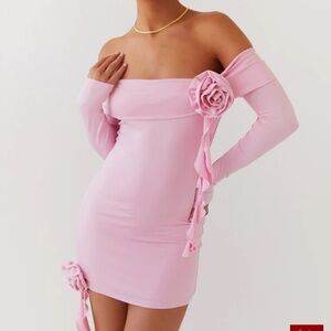Peppermayo Pink Long Sleeve Off-Shoulder Dress